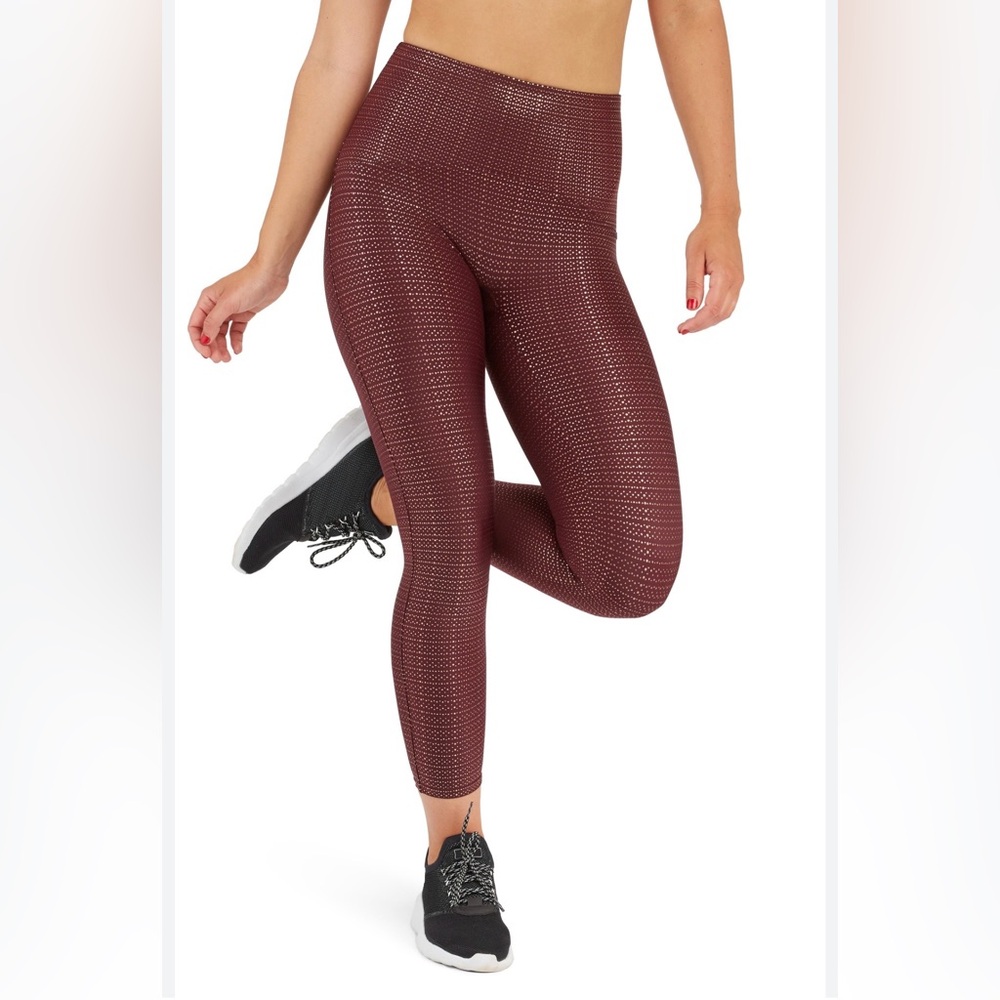 SPANX Textured High-Rise Leggings in Wine Metallic Dot